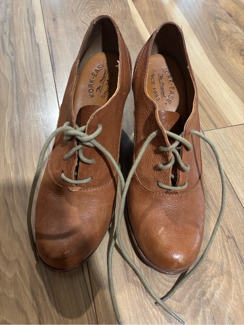 Kork-Ease Tan/Brown Leather Lace-Up Oxfords